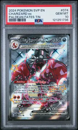 2024 Pokemon Svp En-Sv BSP Paldean Fates Tin Charizard Ex #074 PSA 10 - Image 1
