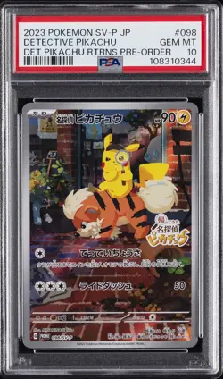 2023 POKEMON JAPANESE SV-P PROMO #098 DETECTIVE PIKACHU PSA 10 - Image 1