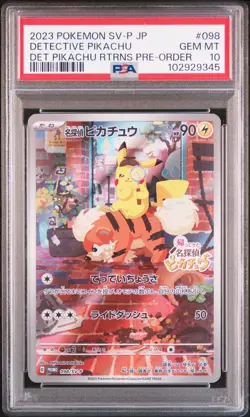 2023 POKEMON JPN SV-P PROMO #098 DETECTIVE PIKACHU PSA 10 - Image 1