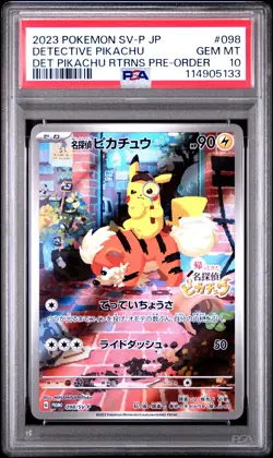 2023 POKEMON JPN SV-P PROMO #098 DETECTIVE PIKACHU PSA 10 - Image 1