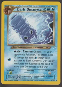 Pokemon TCG Dark Omanyte 37/105 Neo Destiny Unlimited Regular WOTC Card - Image 1