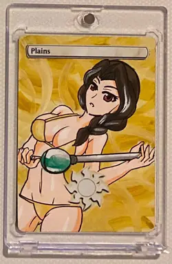 PLAINS - BASIC LAND (ANIME GIRL) MTG ELSPETH Hand Painted Altered Extended Art - Image 1