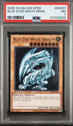Yu-Gi-Oh! PSA 7 Blue-Eyes White Dragon OP28-EN001 Ultimate Rare NM - Image 1