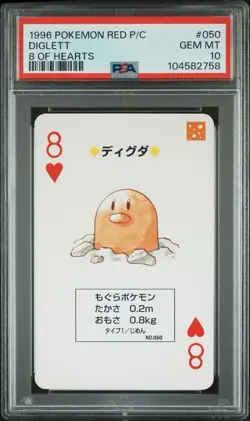 1996 POKEMON RED VERSION PLAYING CARDS 050 DIGLETT 8 OF HEARTS GEM MINT 10 - Image 1