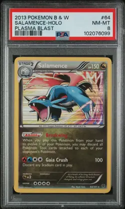 PSA 8 NM-MT Salamence 64/101 B&W Plasma Blast Holo Pokemon Card Black & White - Image 1