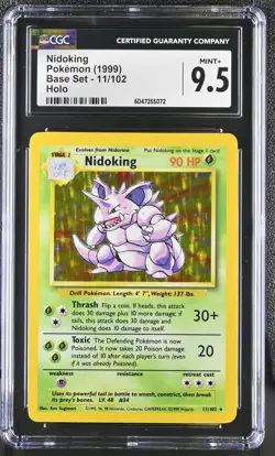 CGC 9.5 MINT+ Nidoking 1999 Base Set 11/102 Holo Pokemon Card psa - Image 1