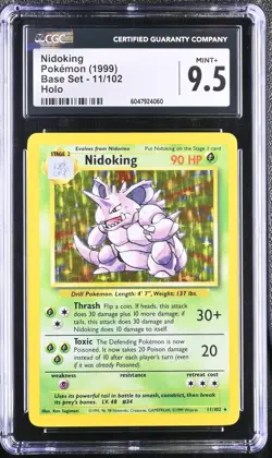 CGC 9.5 MINT+ Nidoking 1999 Base Set 11/102 Holo Pokemon Card psa - Image 1