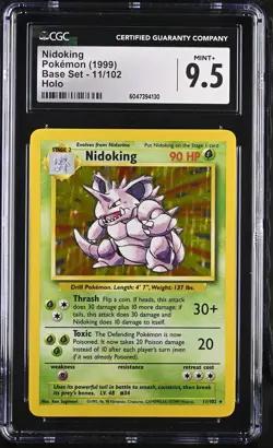 CGC 9.5 MINT+ Nidoking 1999 Base Set 11/102 Holo Pokemon Card psa - Image 1