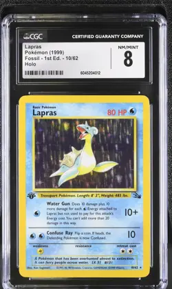 CGC 8 Lapras 1999 Fossil 1st Edition 10/62 Holo Pokemon Card psa - Image 1