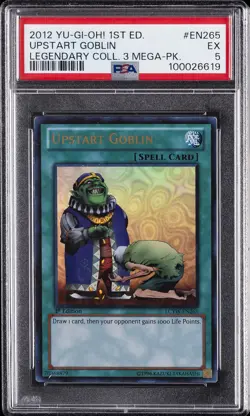 2012 YU-GI-OH! LEGEND COLL 3 MEGA-PACK 1ST ED #EN265 UPSTART GOBLIN PSA 5 - Image 1