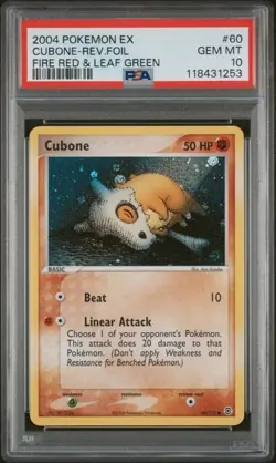 Pokemon Cubone Fire Red & Leaf Green Reverse Holo #60 PSA 10 Gem Mint New Cert - Image 1