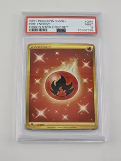 POKEMON 2021 Fusion Strike Secret FIRE ENERGY #284 PSA 9 Mint RARE - Image 1
