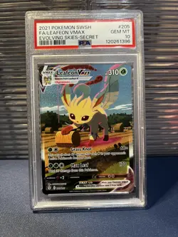 PSA 10 GEM MINT LEAFEON VMAX ALT ART 205/203 EVOLVING SKIES 2021 POKEMON TCG - Image 1