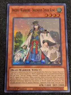 Yugioh Ancient Warriors - Ingenious Zhuge Kong ETCO-EN023 Super Rare 1st Ed NM - Image 1