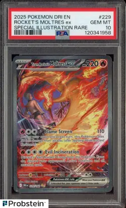 2025 Pokemon Team Rockets Moltres EX 229/182 Destined Rivals Card SIR PSA 10 - Image 1