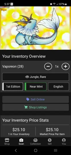 Vaporeon 28/64 Jungle Set Non Holo Rare Pokemon Card TCG - Image 3