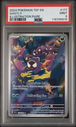 2024 Pokemon Tef EN-Temporal Forces Gastly #177 Illustration Rare PSA 9 - Image 1
