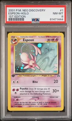 2001 POKEMON NEO DISCOVERY ESPEON HOLO RARE 1ST EDITION 1/75 PSA 8 NEAR MINT - Image 1