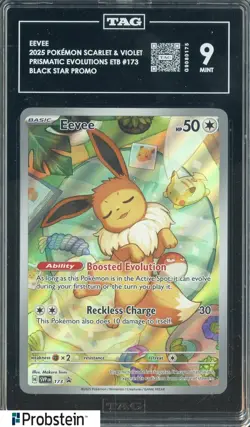 2025 Pokemon Scarlet & Violet Prismatic Evolutions ETB #173 Eevee BSP TAG 9 - Image 1