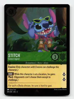 Stitch 89/204 Rare Into the Inklands Cold Foil Lorcana Card - Image 1