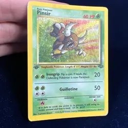 Pinsir 1st Edition 9/64 Pokemon Card Jungle ERROR Scratch Holo Rare - Image 1