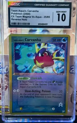 Pokemon Team Aqua's Carvanha EX Magma Vs Aqua Reverse Holo #25 CGC 10 - Image 1
