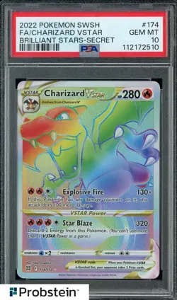 2022 Pokemon SWSH Brilliant Stars Secret #174 Charizard Vstar FA PSA 10 - Image 1
