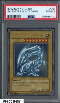 2002 Yu-Gi-Oh! #001 Blue-Eyes White Dragon PSA 8 NM-MT - Image 1