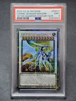 2023 Yugioh DUNE-EN037 Cosmic Quasar Dragon Quarter Century Secret 1st PSA 9 - Image 1