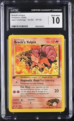 CGC 10 GEM MINT Brock's Vulpix Gym Challenge 1st Edition 37/132 Pokemon Card psa - Image 1