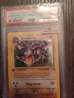 1999 Pokemon Fossil Aerodactyl Card #1/62 Holo, 1st Ed PSA 9 Mint, Holo Rare - Image 1