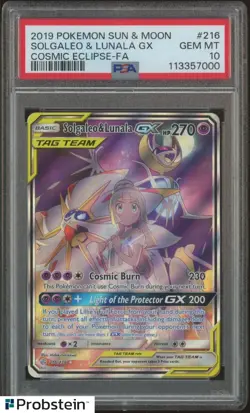 2019 Pokemon EN S&M Cosmic Eclipse #216 Solgaleo & Lunala GX FA PSA 10 GEM MINT - Image 1