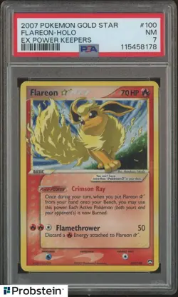 2007 Pokemon Gold Star Ex Power Keepers #100 Flareon Holo PSA 7 NM - Image 1