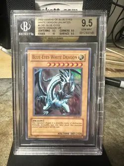 YuGiOh TCG 2002 Blue-Eyes White Dragon LOB-001 Unlimited WAVY BGS 9.5 GEM MINT - Image 1
