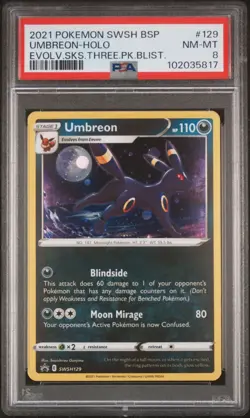 Umbreon SWSH129 PSA 8 Evolving Skies Black Star Promo Holo Pokemon Trading Card - Image 1