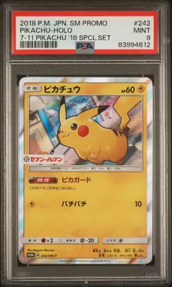 PSA 9 MINT JAPANESE POKEMON 2018 PIKACHU-HOLO 242/SM-P 7-11 PIKACHU 2018 PROMO - Image 1