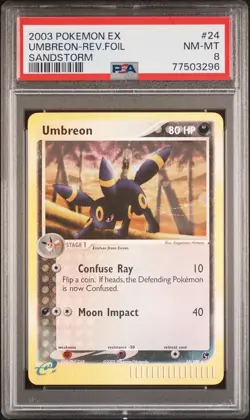 Pokemon 2003 EX Sandstorm Umberon 24/100 Reverse Holo PSA 8 - Image 1