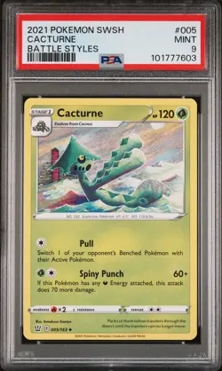 PSA 9 - 2021 POKEMON SWSH BATTLE STYLES 005 CACTURNE TOMOKAZU KOMIYA - Image 1