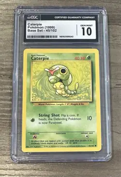 Caterpie - CGC 10 Gem Mint Graded - 1999 Base Set Pokemon #45 Card Worm String - Image 1