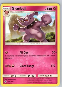 Pokemon TCG Granbull S&M Lost Thunder 138/214 Regular Rare Card Played LP - Image 1