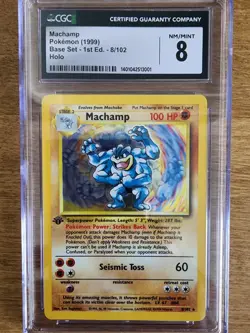 Pokemon Base Set 8/102 Machamp 1st Edition Fighting 1999 Holo Rare CGC 8 NM/MINT - Image 1