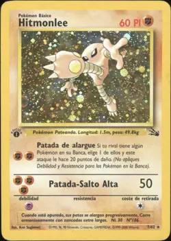 2000 Pokemon SPANISH 1st Edition Fossil Hitmonlee Holo 7/62 POOR - Image 1