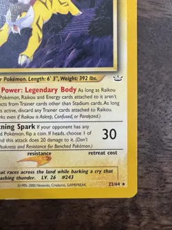 Raikou 22/64 Unlimited - LP Non-Holo Rare - Neo Revelation Pokemon Card - Image 5