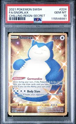 2021 POKEMON SWORD & SHIELD CHILLING REIGN SECRET #224 FULL ART/SNORLAX PSA 10 - Image 1