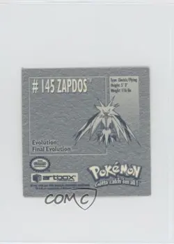 Zapdos Artbox Pokemon Stickers Series 1 #145 1999 12gr - Image 2