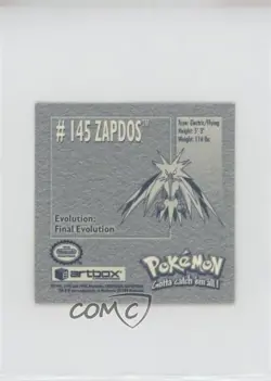 Zapdos Artbox Pokemon Stickers Series 1 #145 1999 06on - Image 2