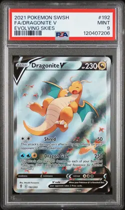 2021 POKEMON SWORD & SHIELD EVOLVING SKIES #192 FULL ART/DRAGONITE V PSA 9 - Image 1