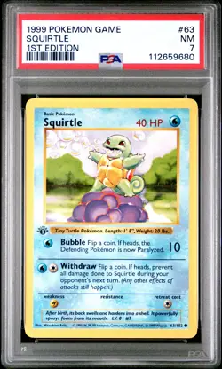 1999 POKEMON BASE SET 1ST EDITION #63 SQUIRTLE PSA 7 - Image 1