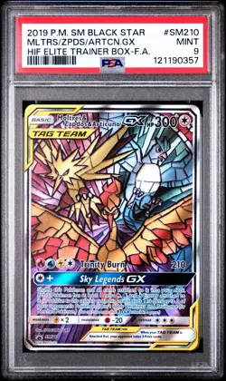 Pokemon 2019 Moltres Zapdos Articuno GX SM210 Full Art SM Black Star Promo PSA 9 - Image 1
