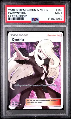 PSA 9 Cynthia Full Art #148 Pokemon 2018 Sun & Moon Ultra Prism - Image 1